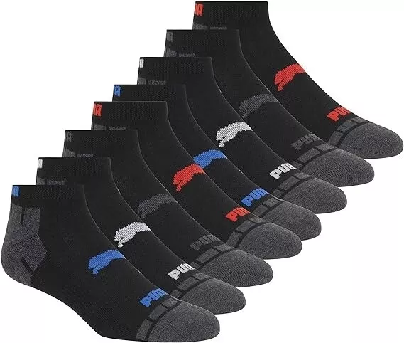 PUMA Men's 8 Pack Low Cut Socks, Black, Size 10-13