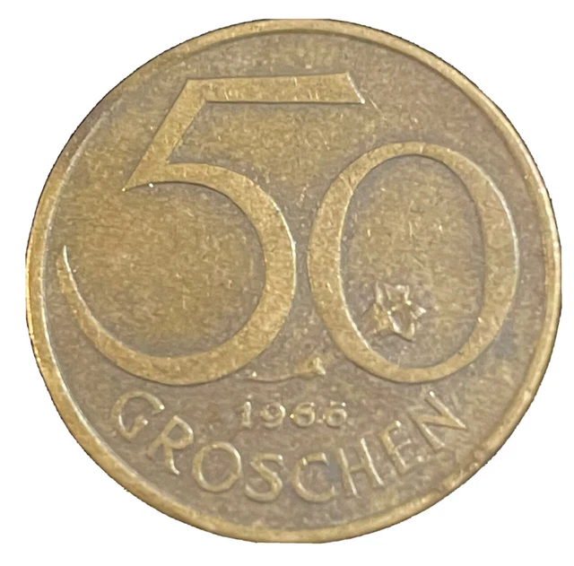 Austria 50 Groschen Coin 1966 Second Republic Aluminum Bronze 19.5mm KM # 2889 3