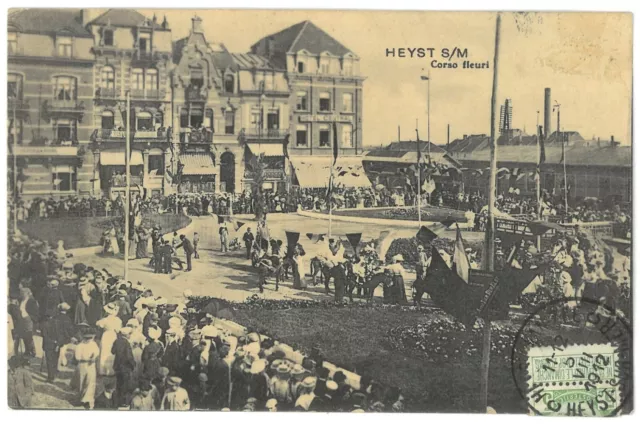 CPA Carte Postale Ancienne BELGIQUE, HEYST S/MER, Corso Fleuri, circulé en 1912