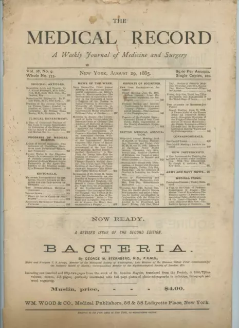 8/29 1885 New York Medical Record Journal Medicine Surgery Doctor Trade Magazine