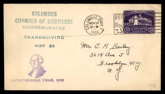 Mayfairstamps US 1932 Columbus Chamber Commerce Washington Cover aaj_01309