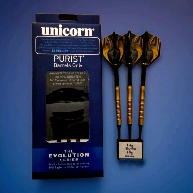 UNICORN PHASE 3 Purist Gold Phil Taylor 18g 90% Tungsten Soft Tip