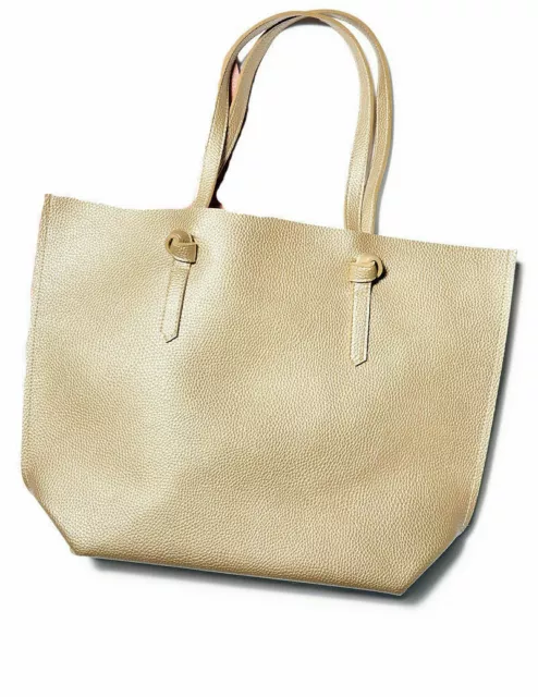 Large Shopper Tote Metallic Gold Faux Pebble Leather NEW SEALED
