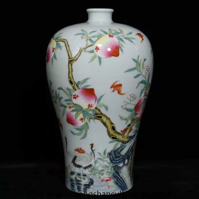 10.2" Marked Yongzheng qing Famille rose porcelain FuShou peach bottle vase