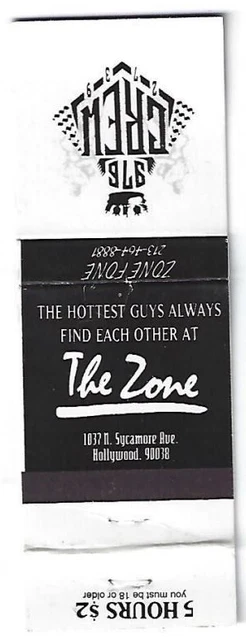 Gar Bar Matchbook The Zone  976 Crew Hollywood, CA