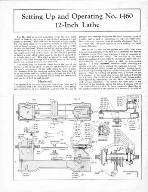 Delta Rockwell Setting Up and Operating No 1460 12 Inch Lathe Instructions