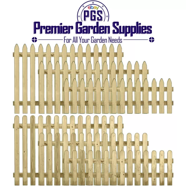 Wooden Picket Fence W:6ft (183cm) x H:2ft|3ft|4ft Rounded/Pointed Palisade Panel