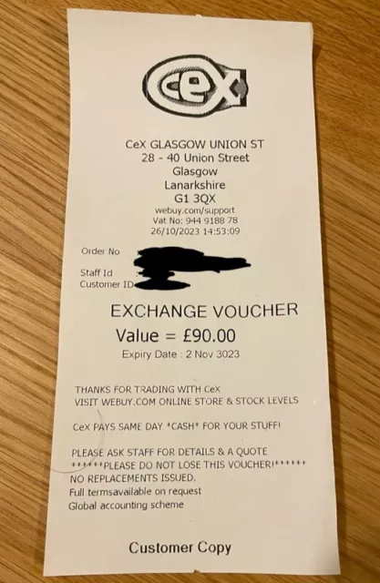 CEX Voucher £90.00 CEX Voucher £90.00