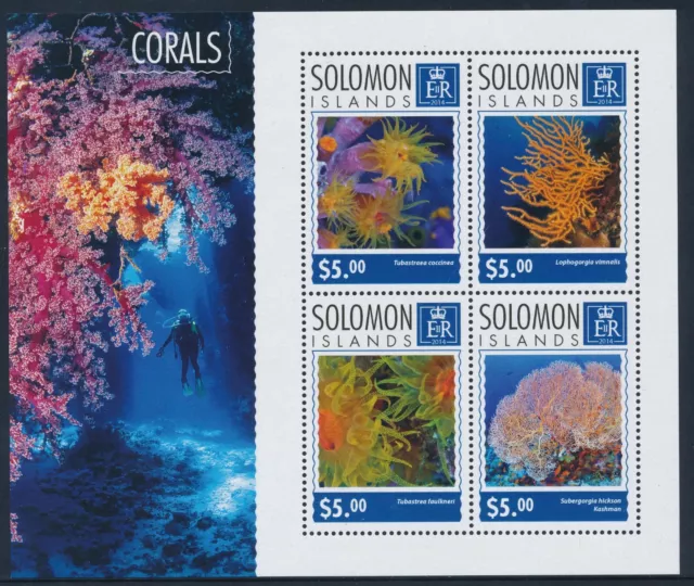 2014 Solomon Islands Corals Mini Sheet (4 Stamp) Fine Mint Mnh