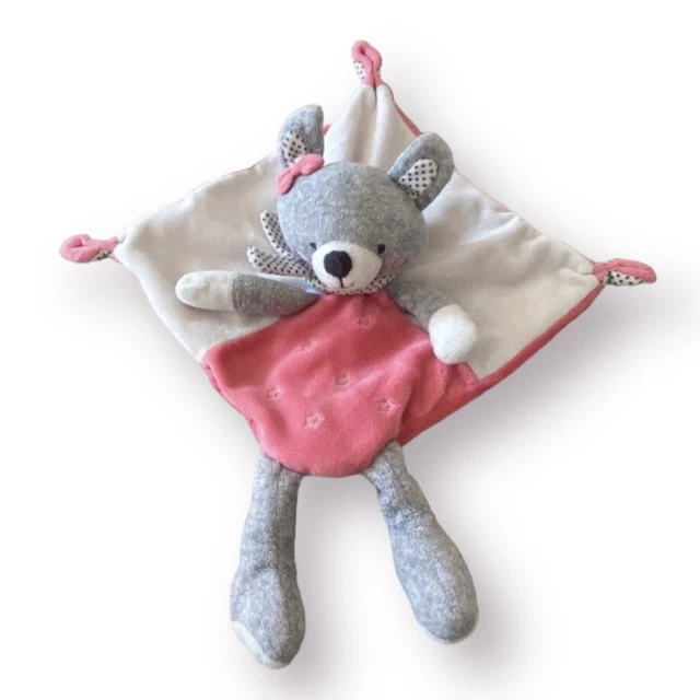 Peluche doudou tex Lapin Ours gris rose blanc étoile à pois parfait état