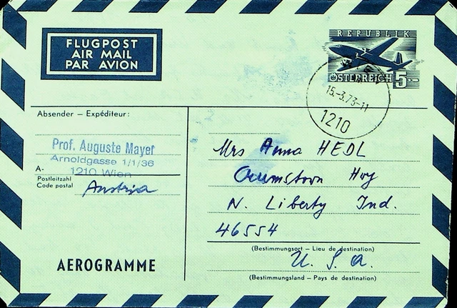 Österreich 1973 5s Aerogramm Von Wien Sich North Freiheit Ind. USA
