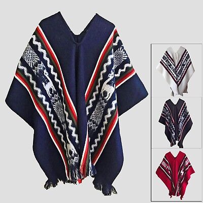 Hand Woven Llama Wool Mens Womens Unisex South American Poncho Cape Coat Jacket