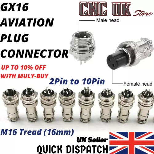 GX16 Aviation Plug 2Pin To 10pin 16mm Metal Male+Female Panel Cable Connector au