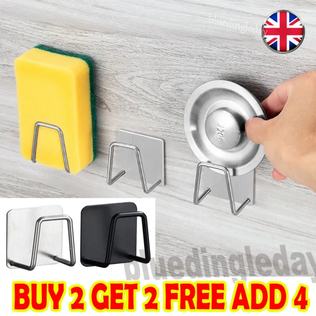 Self Adhesive Steel Stainless Hook Sponges Holder Sink Caddy For Kitchen Bath
