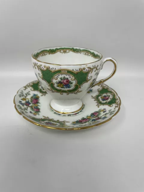 Vintage EB Foley Green Broadway Pattern Bone China Tea Cup & Saucer England