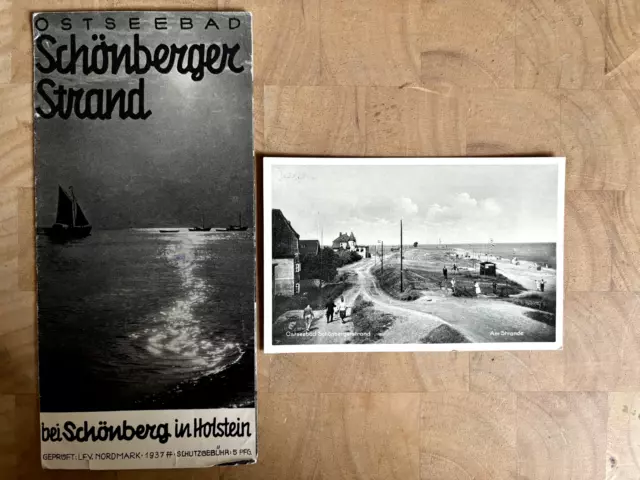 Historische Postkarte + Prospekt Ostseebad Schönberger Strand in Holstein 30er J