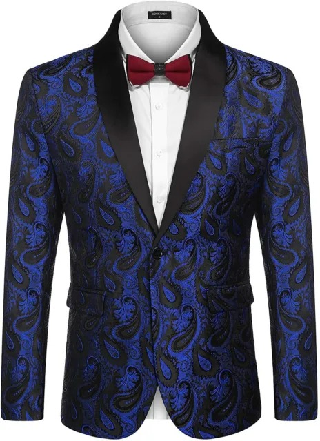 COOFANDY Mens Floral Tuxedo Jacket Paisley Shawl Lapel Suit Blazer Jacket for Di