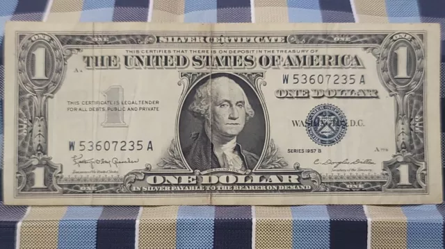 One Dollar Bill Blue Seal USA Silver Certificate banknote series 1957 B