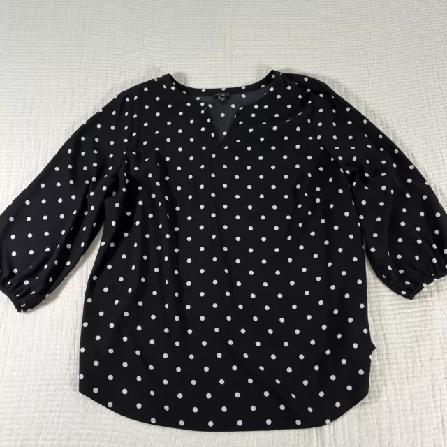 Talbots Top Womens 2X Plus Size Black Popover 3/4 Sleeve Polka Dot Classic VNeck