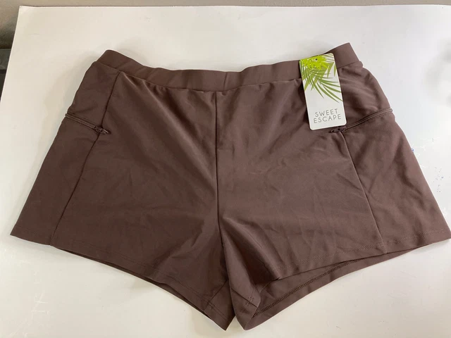 NWT Sweet Escapes 12 Nylon/Spandex Blend Women Shorts With Built In Panty Brown