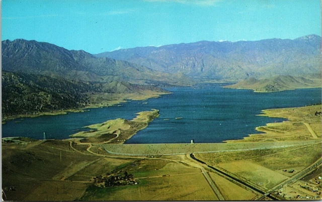 Aerial View Isabella Lake Kern River Valley Dam Southern California Vtg Postcard