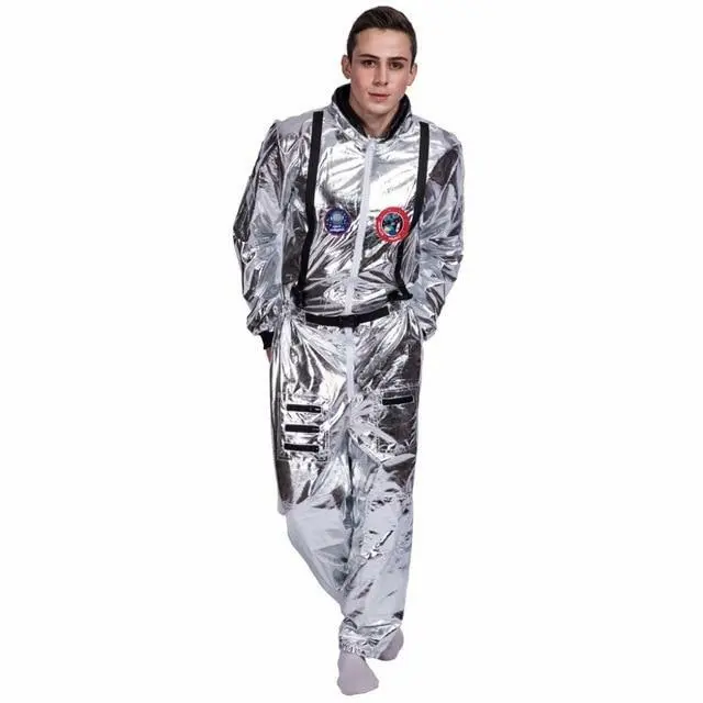 Costume da Astronauta per adulti vestito completo abito carnevale nasa argento