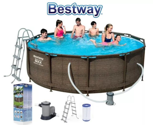 Bestway 56709 Frame Pool Rattan Schwimmbecken Gartenpool 366x100 cm Komplett Set