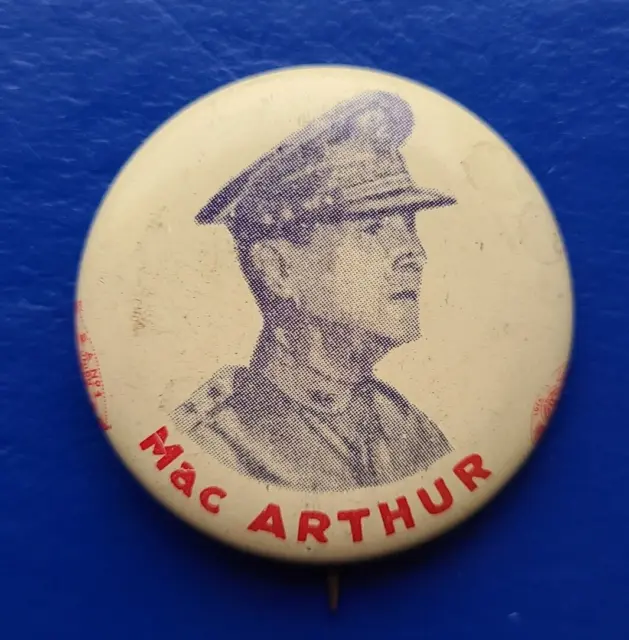 1  3/8" litho Douglas MacArthur Pinback Button WWII General Patriotic Cause