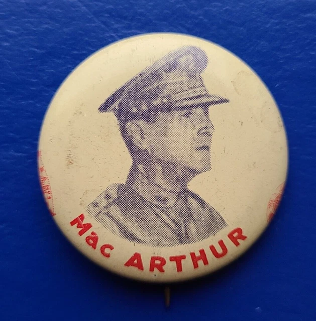 1 3/8" litho Douglas MacArthur Pinback Button WWII General Patriotic Cause 1 3/8" litho Douglas MacArthur Pinback Button WWII General Patriotic Cause