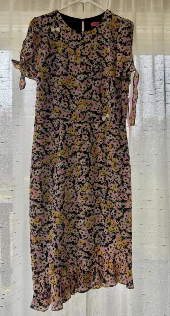 BETSEY JOHNSON NWT Floral Bee Midi Dress WOMEN'S 8 Asymmetrical flounce