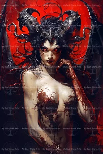 SUCCUBUS LILITH EVIL WOMAN ART PRINT, Tiefling Poster, Demon Queen Picture D410