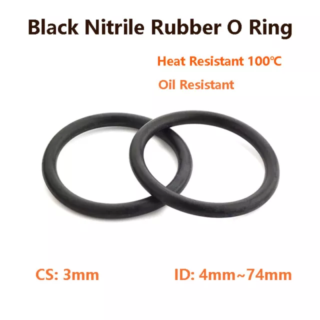 Black O Ring Gasket CS 3mm ID 4mm~74mm NBR Nitrile Rubber Sealing O-Rings Washer