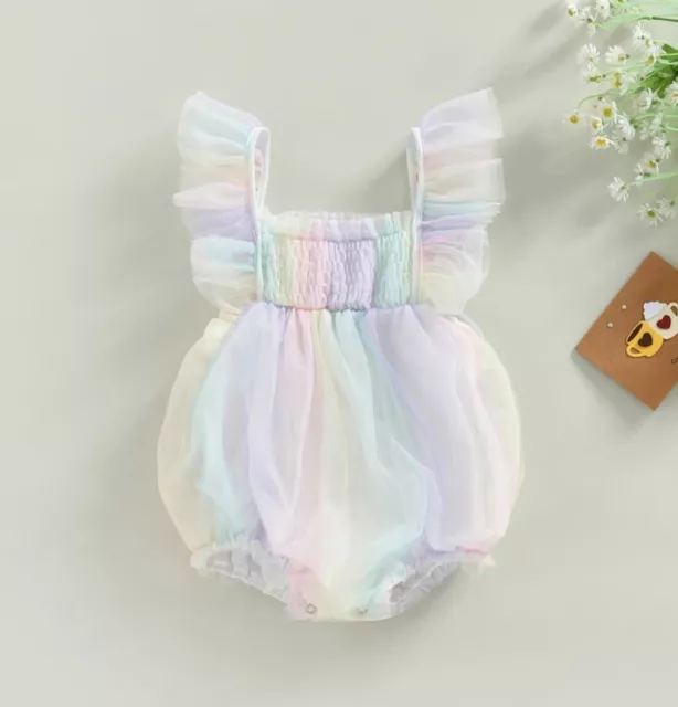 Baby Girl Pastel Birthday Outfit Cake Smash Photoshoot Baby Rainbow Romper