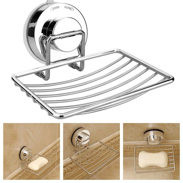 Strong Suction Bathroom Shower Chrome Accessory Soap Dish Holder Cup Tray