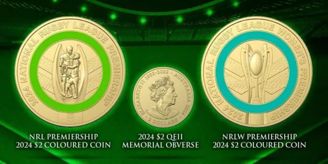 2024 NRL and NRLW $2 coloured coins - 2 Coins In Keepsake Collectable Cards. 🎴