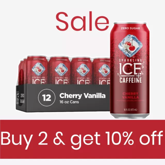 Sparkling Ice Caffeine Cherry Vanilla Sparkling Water 16 FL Oz Soda Cans 12 Pack