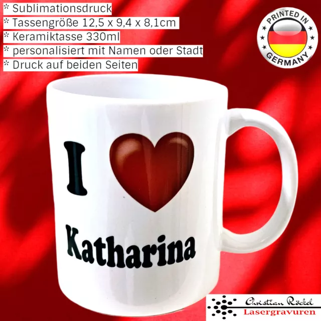 Tasse mit Namen oder Motiv I ❤ Love Text Herz Design Liebe Stadt personalisiert