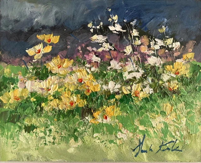 LANDSCAPE FIELD FLOWERS Oil Painting Impressionism Margaret Raven Kruk