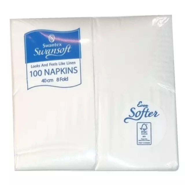 Swansoft White Napkins 40cm 8 Fold Swantex Home Café Restaurant Pack of 100