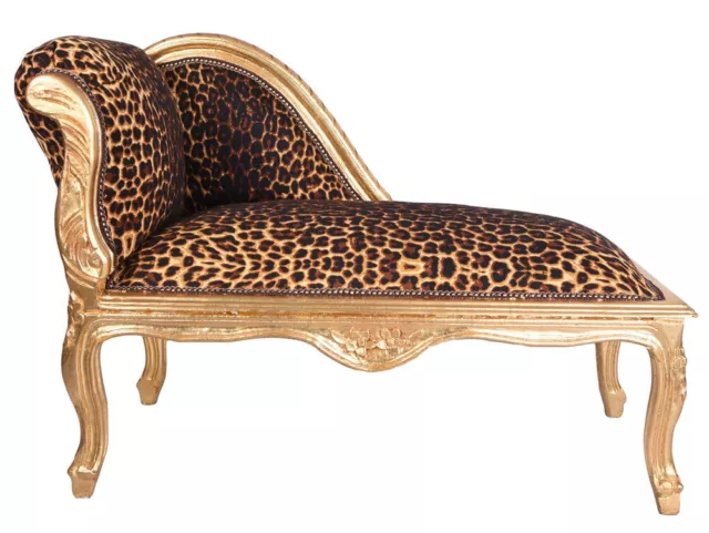 Canapé Recamiere Leopard gold Barock Sofa Palast Hocker Polstersitz Couch Antik