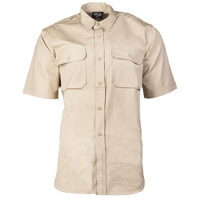 Chemise Safari Manches Courtes Kaki Beige S-3XL de Sable Demi Ripstop Coton