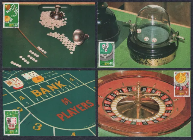 MACAU 1987, Casino Games, MaxiCard, FDC, Sc 551/54, SG 652/55, Mi 579/82