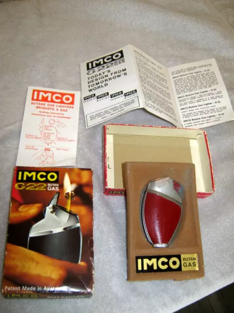 IMCO G22 Butane Gas lighter, NOS, complete w/box, Illustrations, direction.