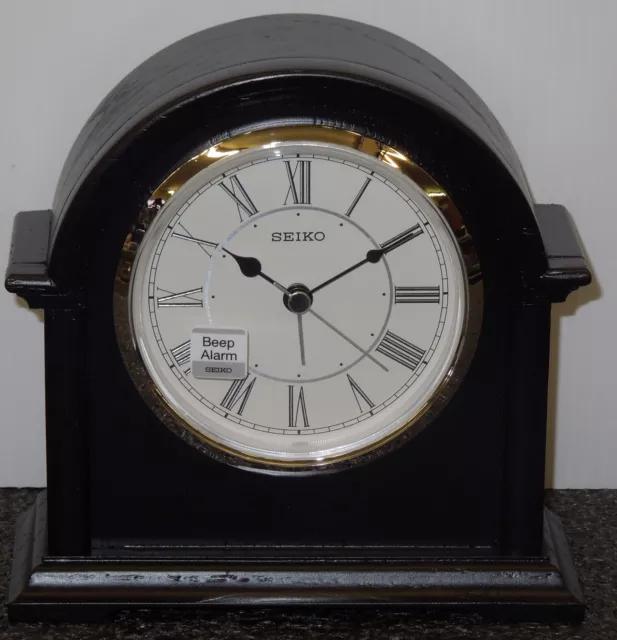 Seiko Bedside Alarm Clock (Wood In Black) Alarm Clock With Beep Alarm Qxe050Klh