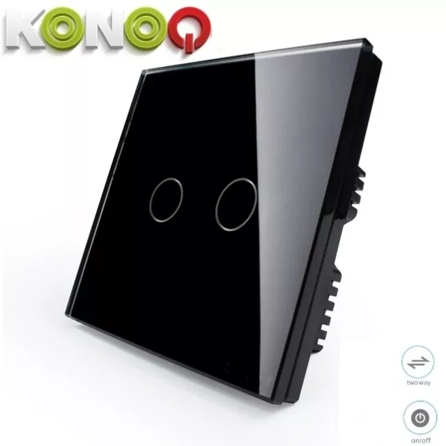 KONOQ Pannello Vetro Touch Luce LED Smart Switch: NERO TOUCH ON/OFF 2GANG/2WAY