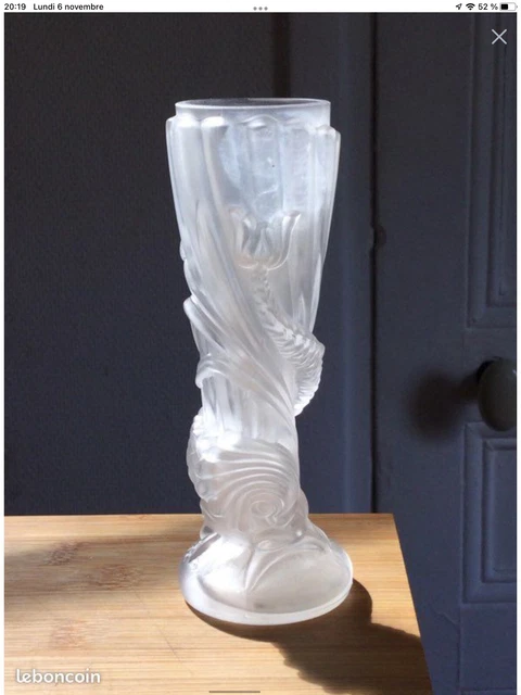 Vase Cornet Verre Ancien Epoque Décor Art Nouveau Déco Jugendstil Dragon Dauphin