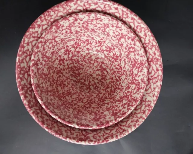 Roseville Henn Pottery Red Spongeware Nesting Bowls Set of 2