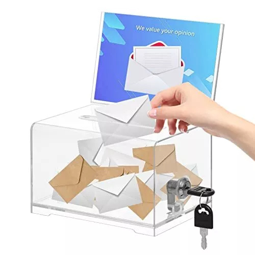 Clear Donation Box with LockBallot Box with Sign HolderSuggestion Box Storage...