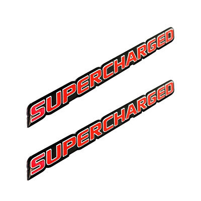 4pc Aluminum SUPERCHARGED Emblems - Black n Red Universal Emblems OEM Adhesive