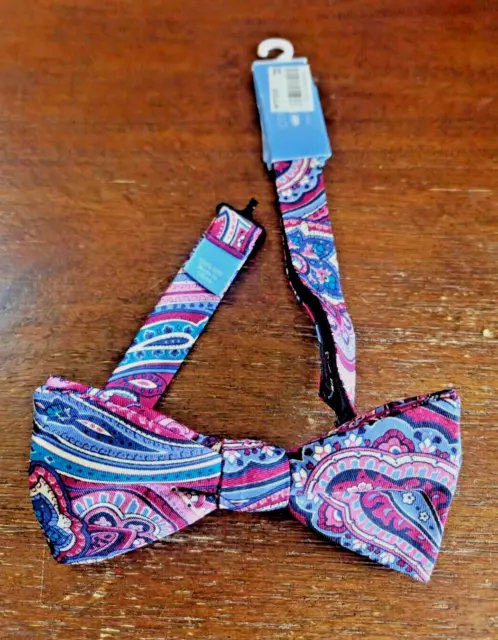 COUNTESS MARA Paisley Print Silk Bow Tie NWT Adjustable Purple & Blue Paisley